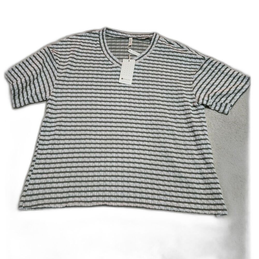 EVALESS Sleeveless Ribbed Knit Top – Green/White Stripes - Size: 2XL